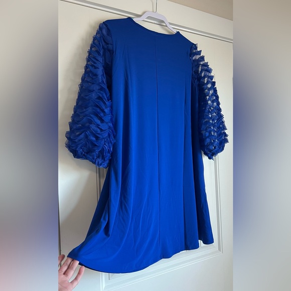 NWT Nina Leonard Mesh Textured Balloon Sleeve Mini Trapeze Dress Sz L - Picture 14 of 15